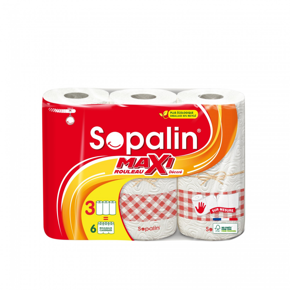 Maxi voorgesneden keukenhanddoek 3=6 versierde rol - SOPALIN