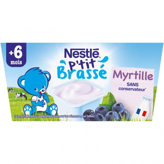 Desserts bébé dès 6 mois; myrtille P'tit brassé 4x100 g - NESTLE