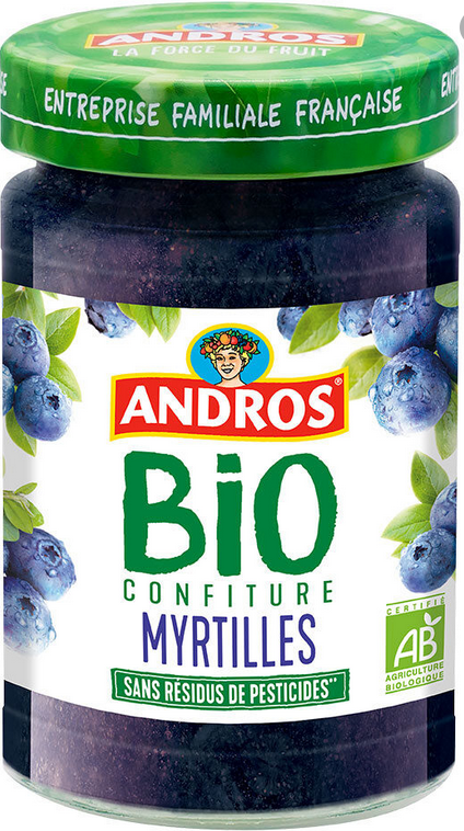Confiture bio myrtilles - Andros - 340 g