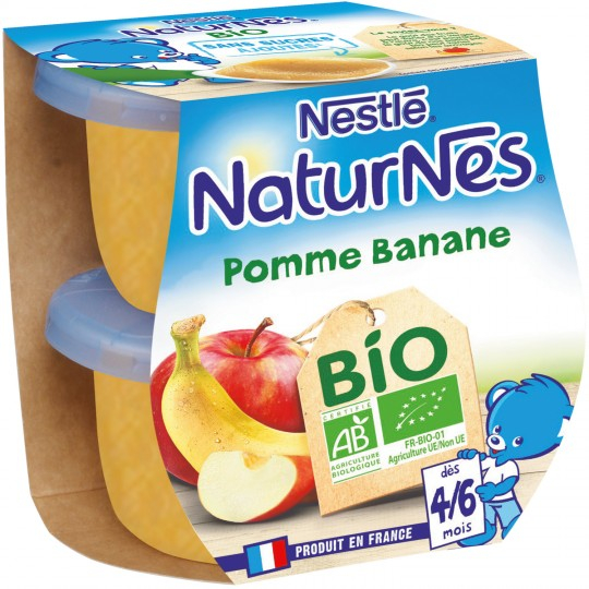 Desserts bébé dès 4/6mois Pomme Banane bio Naturnes 2x115g - NESTLÉ