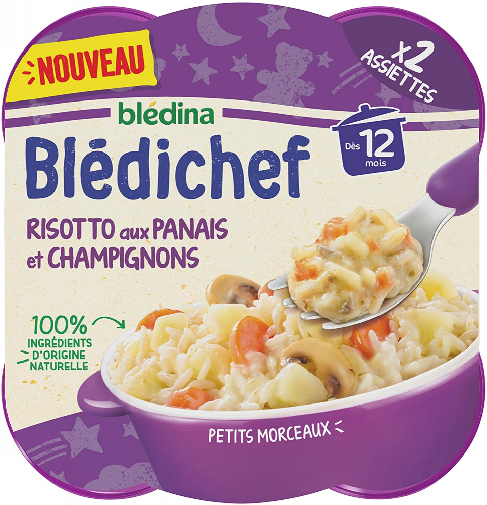 12 个月以上婴儿膳食 Blédichef Risotto 欧洲防风蘑菇 2x230g - BLÉDINA