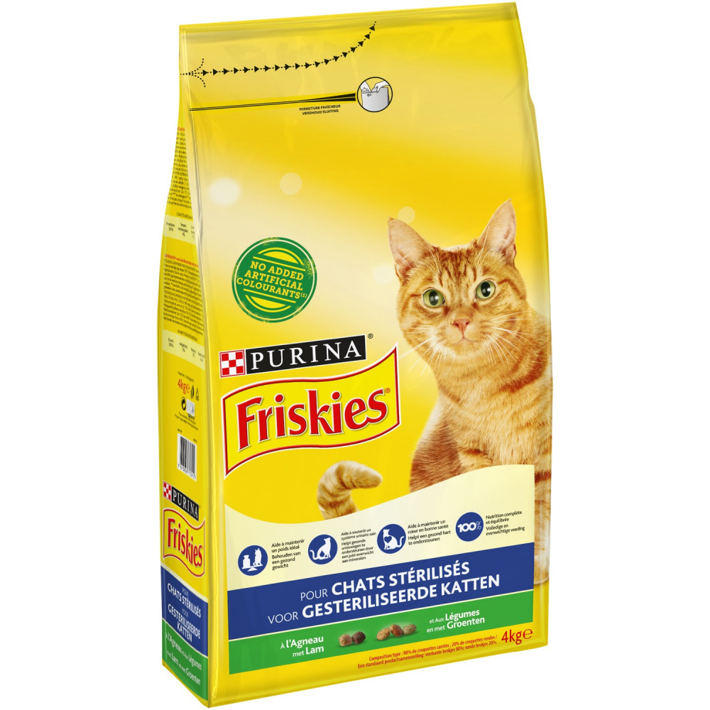 Friskies alimento secco per gatti adulti sterilizzati, agnello e verdure 4 kg - PURINA