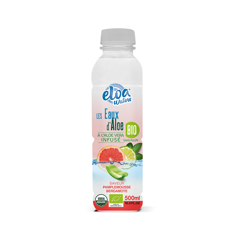 Water infused with aloe vera without pulp ORGANIC grapefruit-bergamot flavor 500ml - ÉLOA