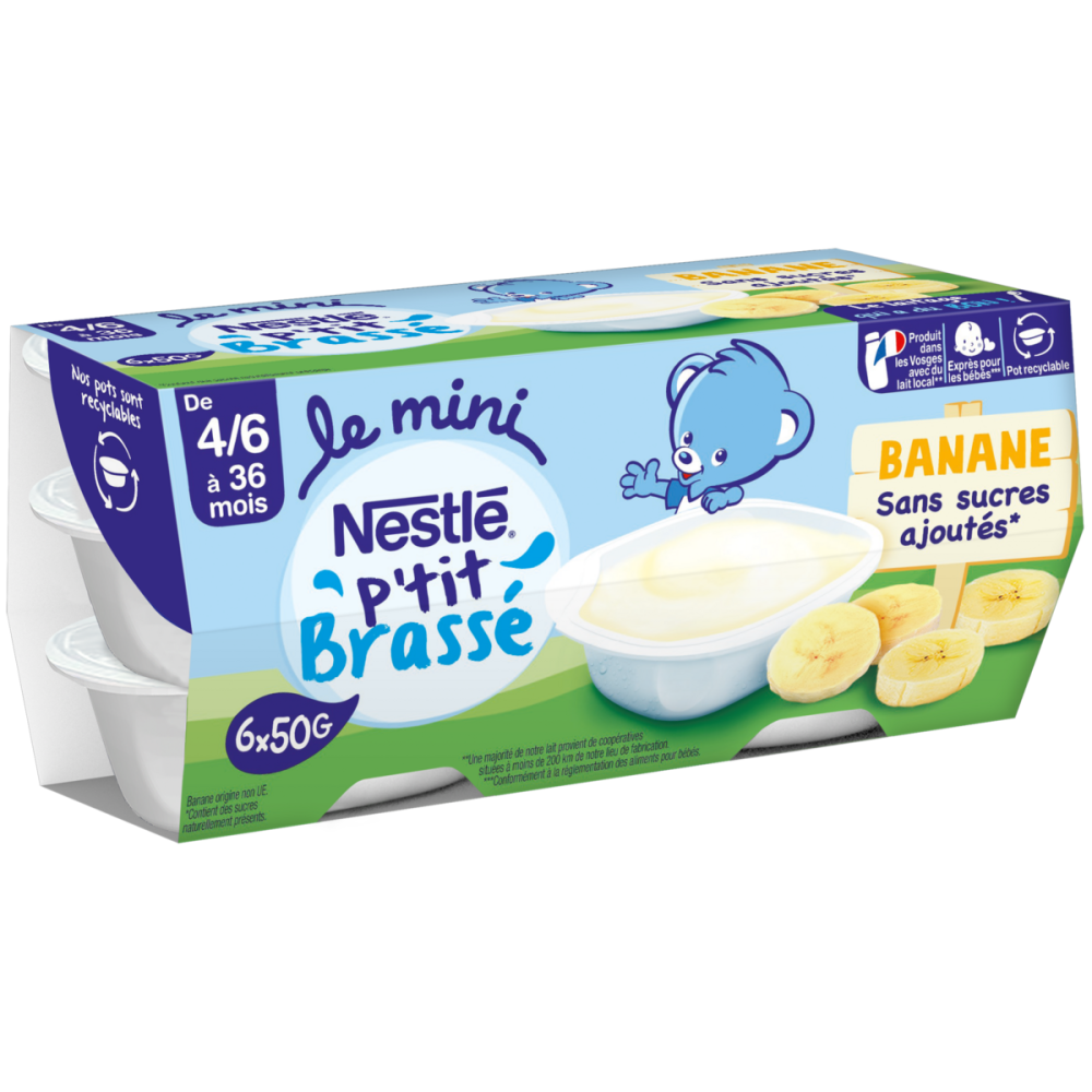 P'tit brassé postre de plátano lechoso pequeño tarro de 4 meses 6*50g, Nestlé