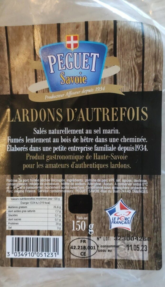 Lardons d'Autrefois 150g - PEGUET SAVOIE