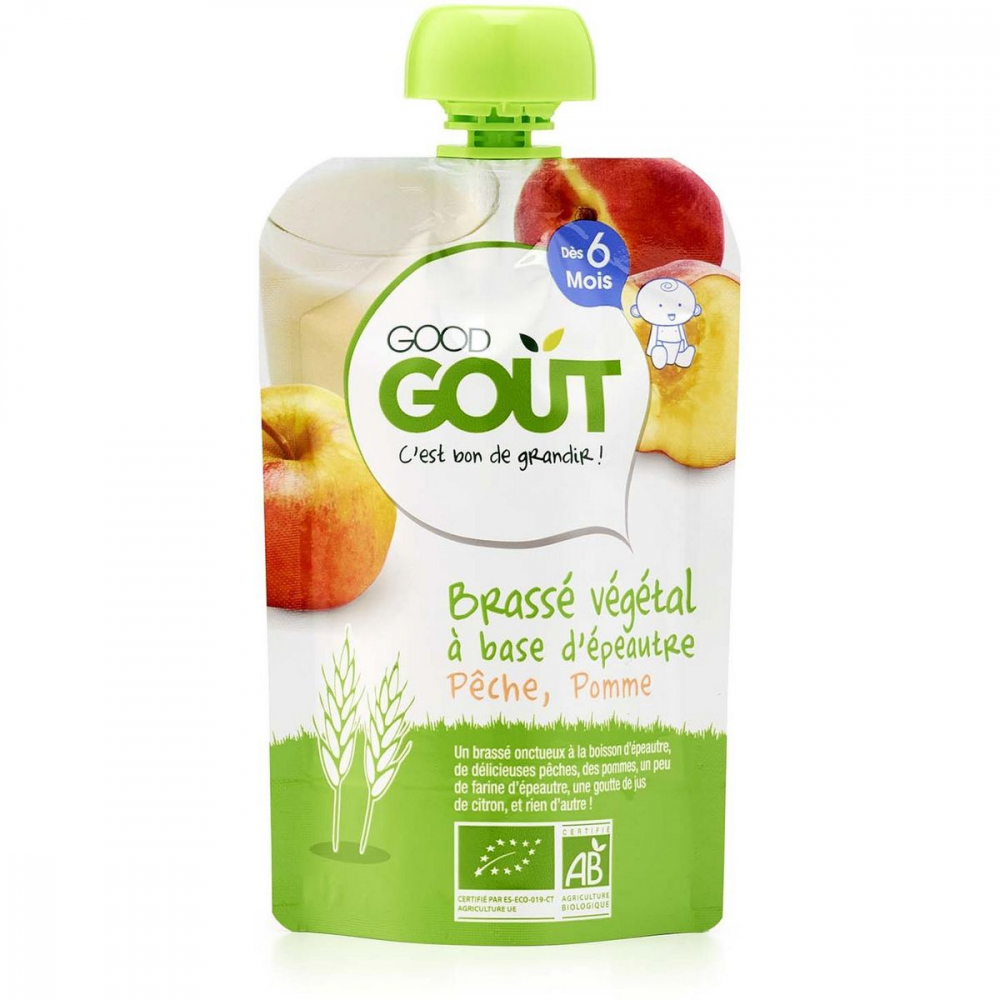 Gourde brassé végétal base épeautre pêche pomme bio dès 6mois 90g - GOOD GOUT