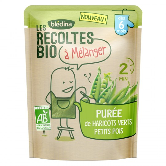 Repas bébé dès 6 mois purée d'haricots verts petits pois Bio 120g - BLEDINA