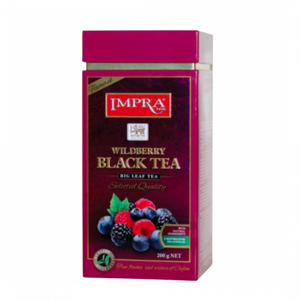 Impra, Black Tea, Flavoured Wildberry âwith Natural Piecesâ Big Leaf, 200gx6, Square Metal Caddy