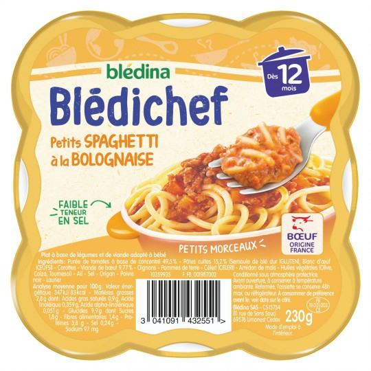 Piatto bimbi dai 12 mesi Spaghetti Bolognese Blédichef 230g - BLÉDINA
