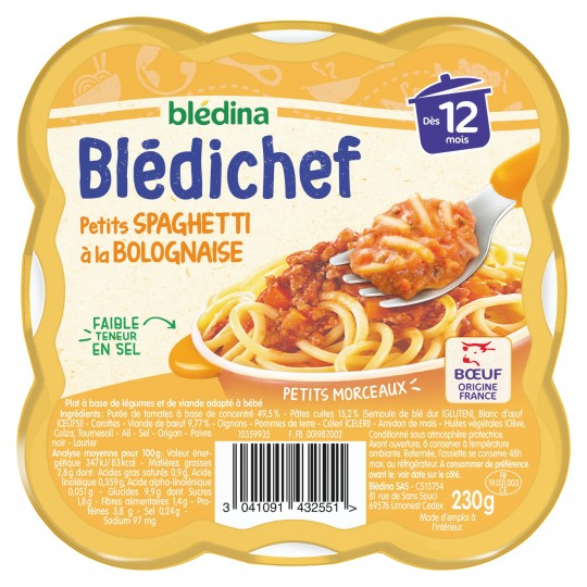 Plat bébé dès 12 mois Petits spaghetti à la Bolognaise Blédichef 230g - BLÉDINA