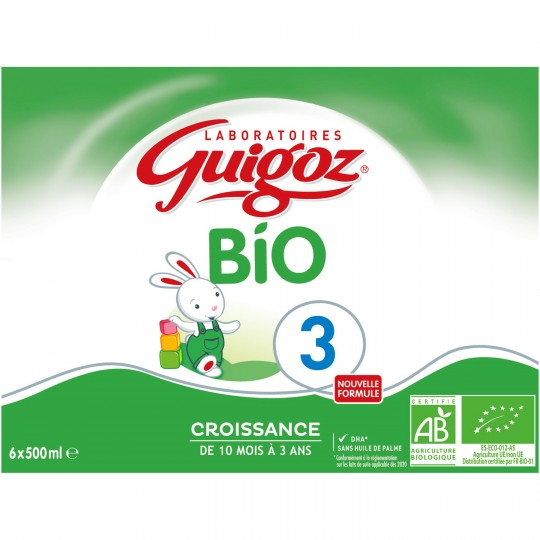 Biologische zuigelingenmelk voor de groei van de 3e leeftijd 6x500 ml - GUIGOZ