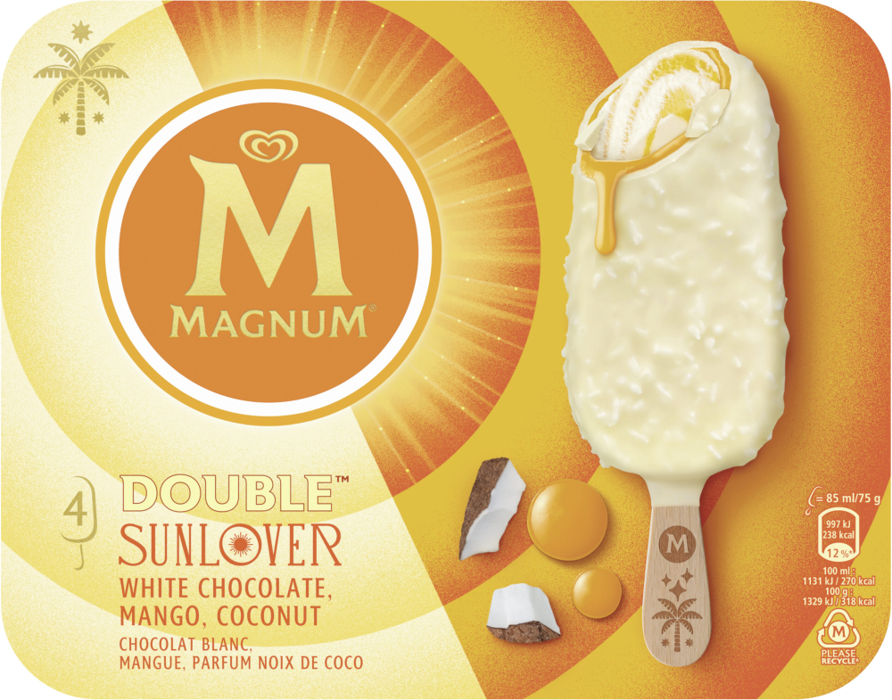 Sunlover Double Ice Cream Stick White Chocolate Mango Coconut X4 - Magnum