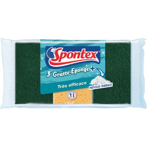 Spons+ schraper met minerale deeltjes x3 - SPONTEX