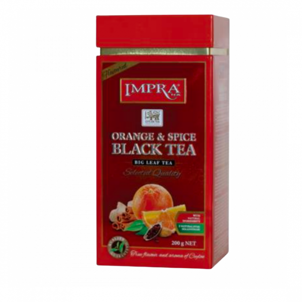 Impra, Black Tea, Flavoured Orange And Spice âwith Natural Piecesâ Big Leaf, 200gx6, Square Metal Caddy