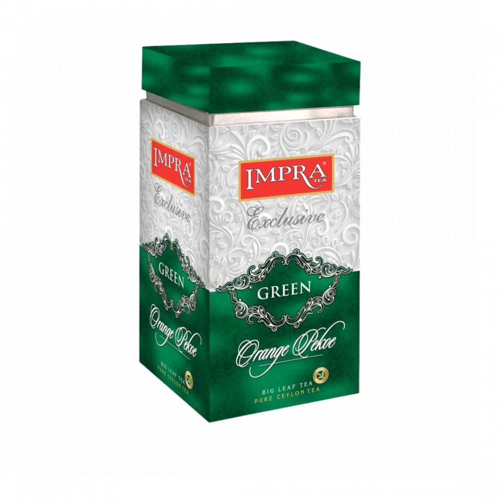 Impra,  Ceylon Tea, Packeted "green Tea" ,big Leaf,  200gx6, Square Metal Caddy