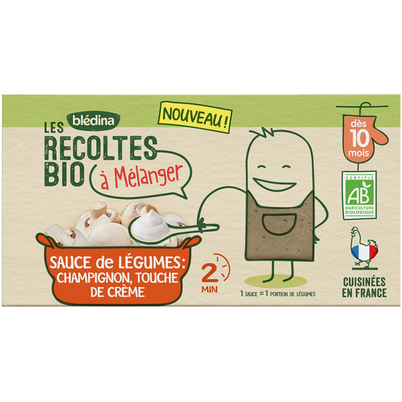 Repas bébé dès 10 mois sauce de champignons, touche de crème Bio 2x150g - BLÉDINA