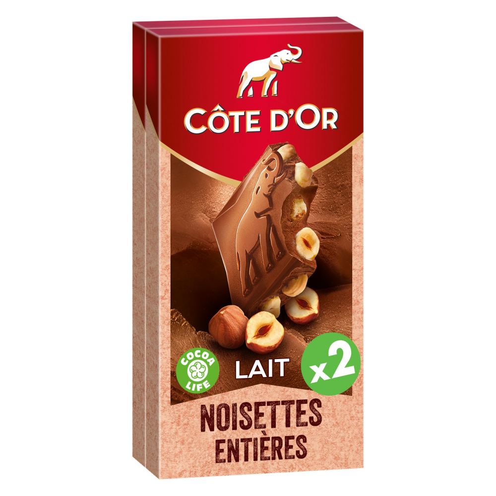 Barra de chocolate ao leite com avelã 2x180g - CÔTE D'OR
