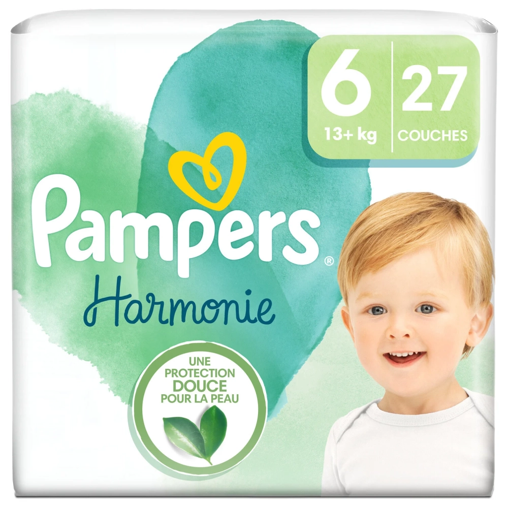 PAMPERS COUCHES BÉBÉ HARMONIE -TAILLE 6 - 27 COUCHES (13 + KG)