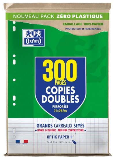 Copies doubles - 300 pages - A4 - grands carreaux (Seyes)  perforées - OXFROD