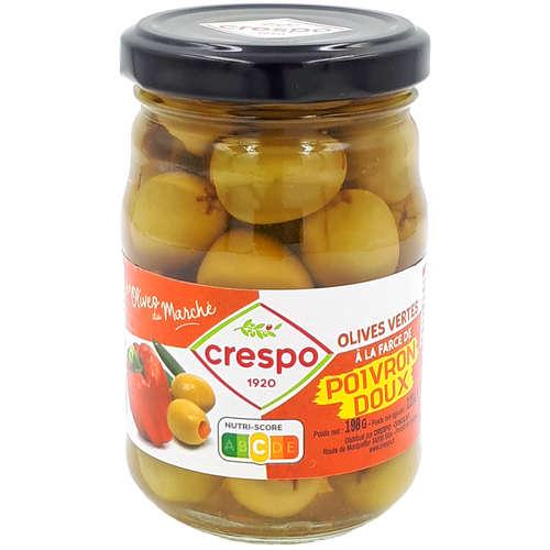 Green olives with sweet pepper stuffing 198g - CRESPO