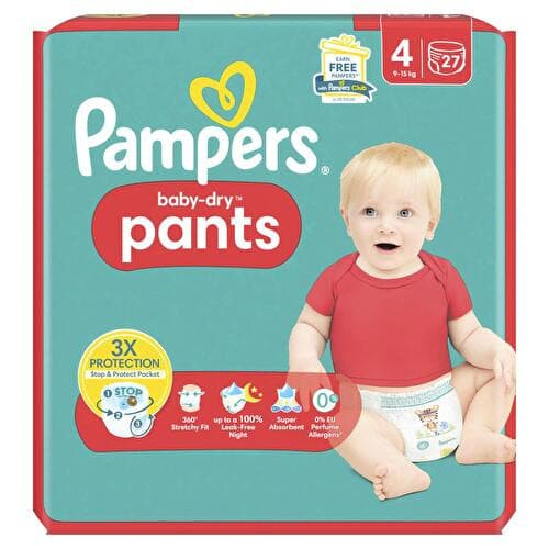 Couches Baby-dry Pants T4 (9-15 Kg) X27 - PAMPERS