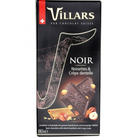 Dark chocolate bar with hazelnuts & lace crepe 180g - VILLARS