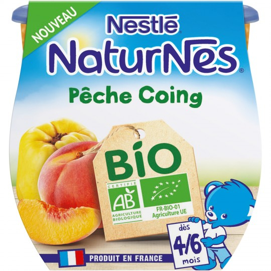 Dessert bébé dès 4 mois pêche & coing Bio Naturnes 2x115g - NESTLE