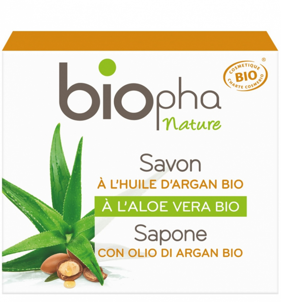 Savon solide à l'huile d'argan et aloé vera BIO 100g - BIOPHA NATURE