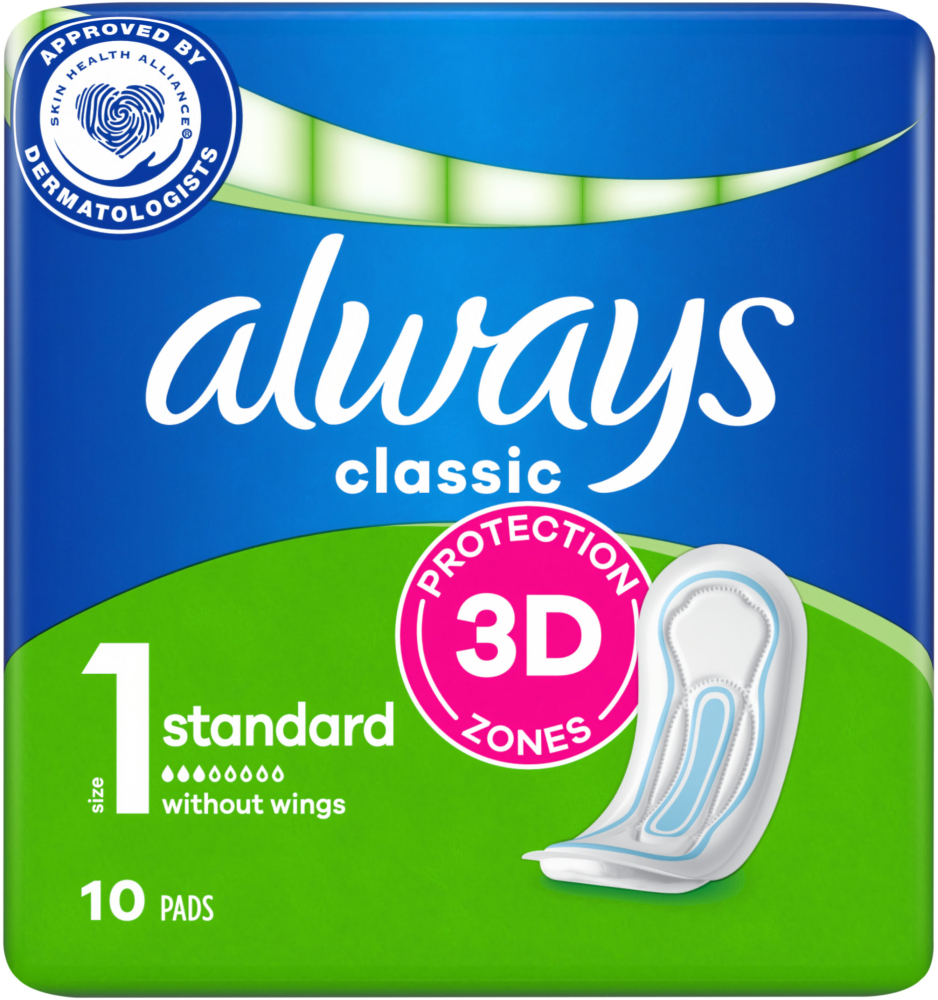 ALWAYS SERVIETTE HYGIÉNIQUE CLASSIQUE STANDARD 10 PCS TAILLE 1