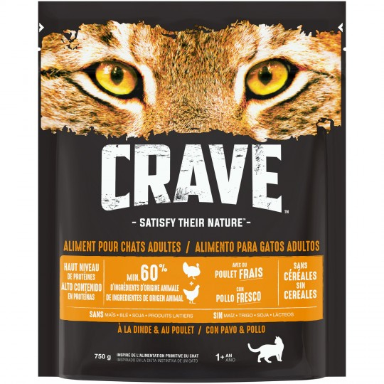 Croquettes pour chat à la dinde & au poulet 750g - CRAVE