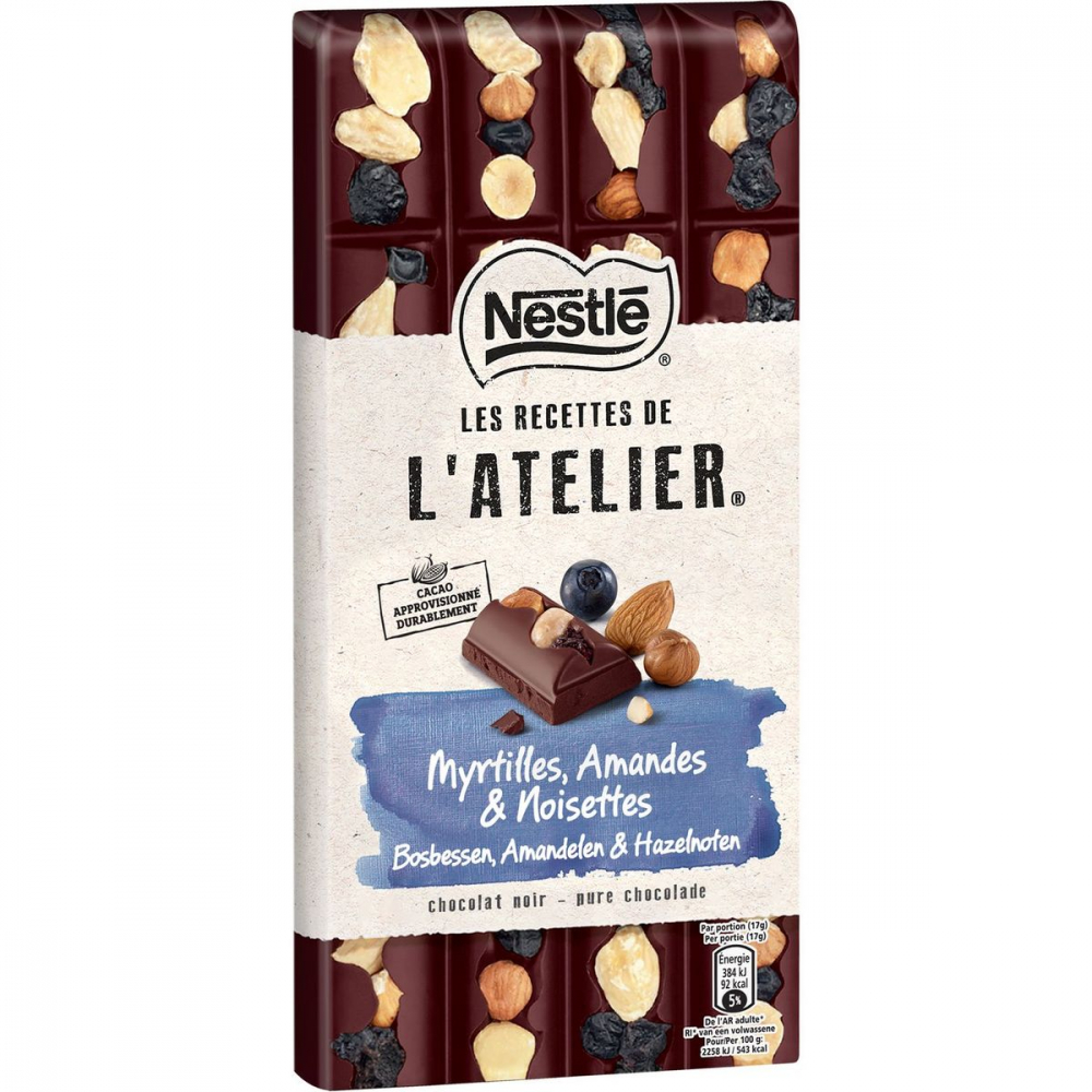 Tablette de chocolat noir myrtilles amandes noisettes 170g - NESTLÉ