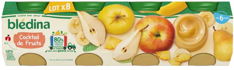 Compotas para bebês a partir de 6 meses coquetel de frutas 8x130g - BLEDINA