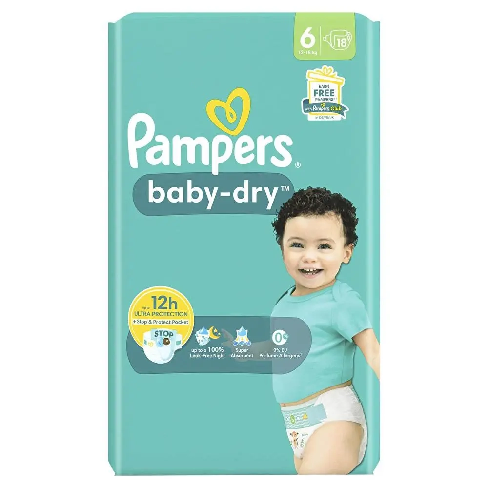 PAMPERS COUCHE BABY-DRY TAILLE 6 (13-18KG) - 18 COUCHES