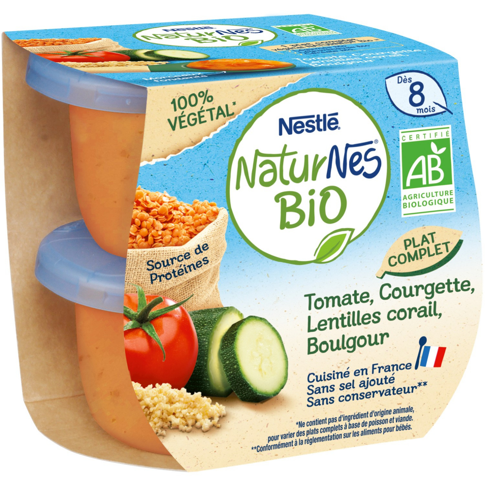 Repas bébé dès 8 mois tomate ,courgette ,lentilles corail, boulgour Naturnes Bio 190g - NESTLE
