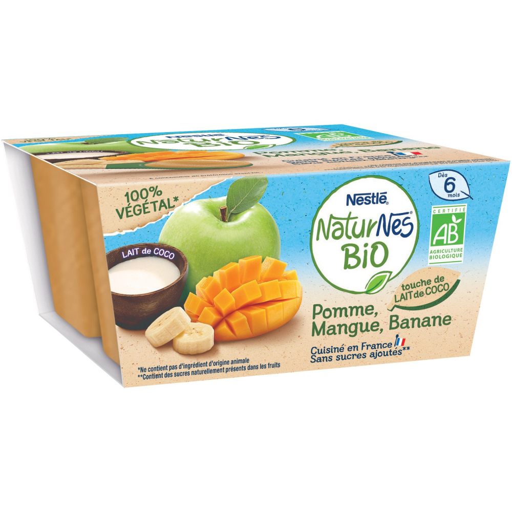 Dessert bébé dès 6 mois pomme mangue banane lait de coco NATURNES BIO 90g - NESTLE