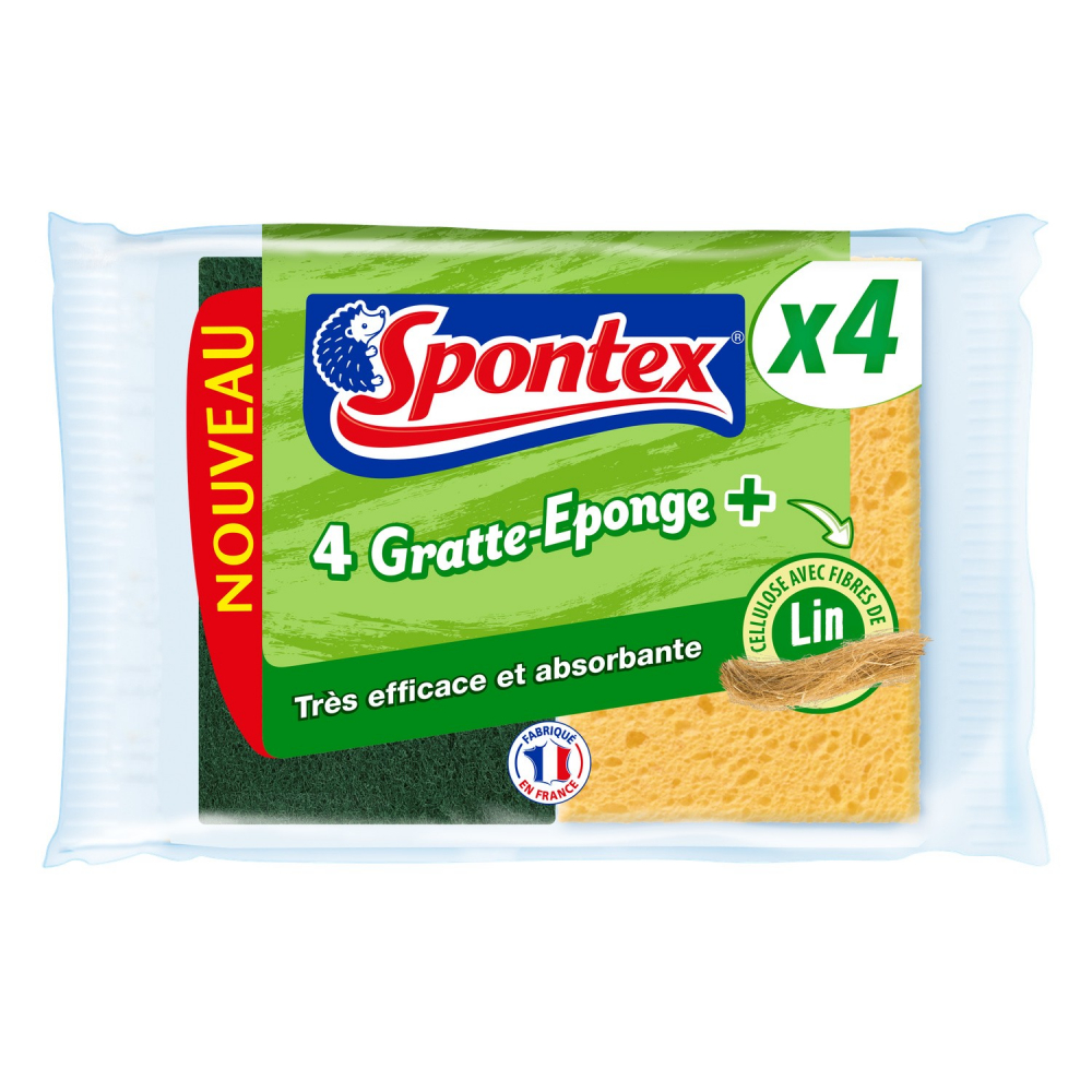 Raschietto in spugna di fibra di lino x4 - SPONTEX
