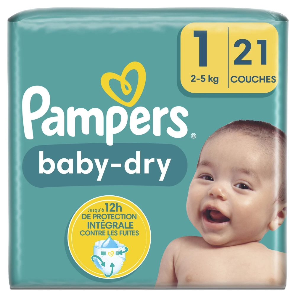 Couches  Bébé Baby Dry Taille1, 21 - PAMPERS