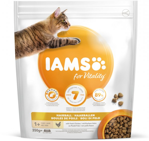 Croquettes Hairball chats adultes au poulet 350g - IAMS Vitality