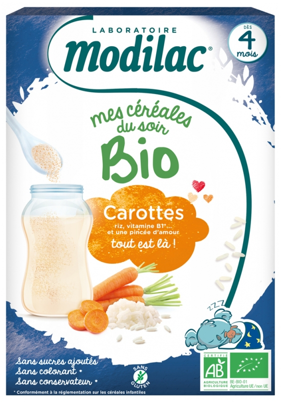 My organic carrot evening cereals from 4 months 250g - MODILAC