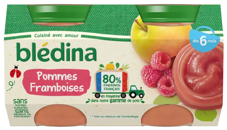 Purée de fruits Pommes Framboises 4x130g - BLEDINA