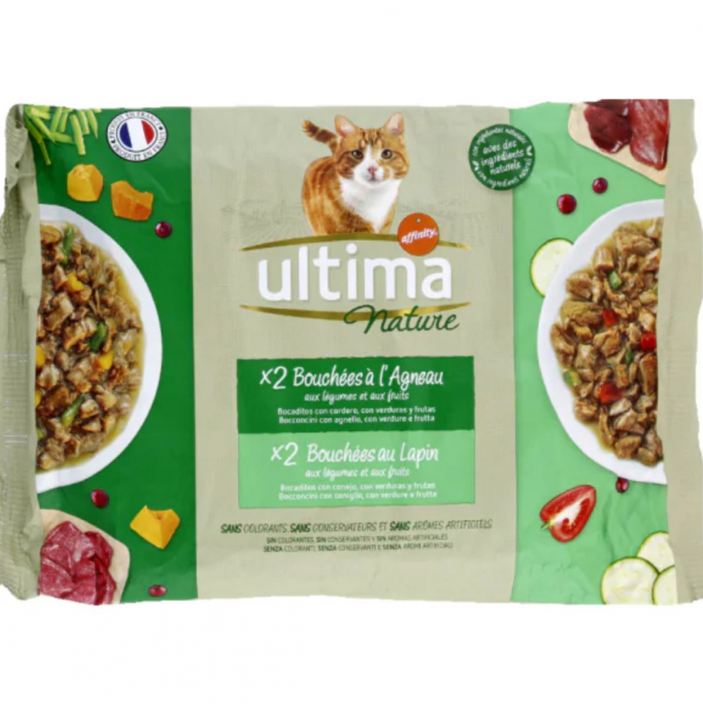 Mahlzeitbeutel mit Lamm und Kaninchen für Katzen 4x85g - ULTIMA