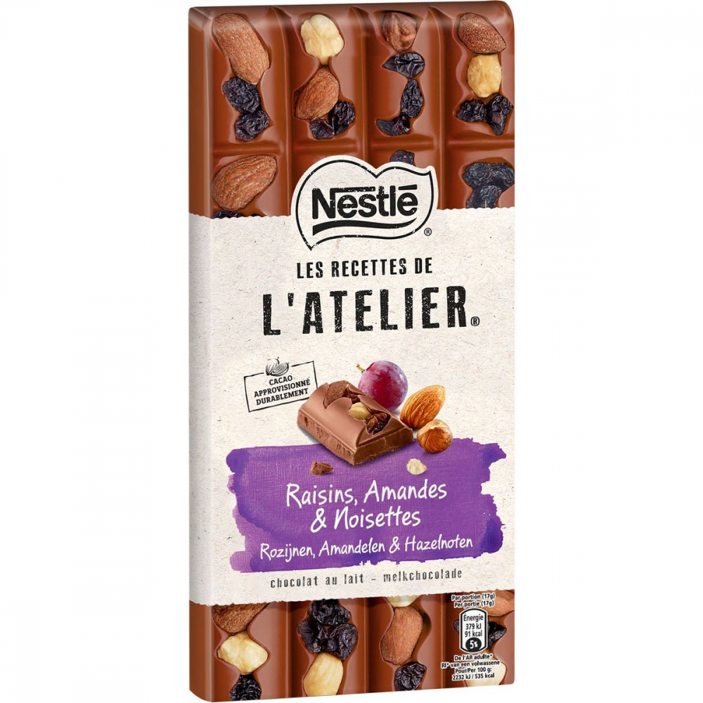 Tablette chocolat lait raisins amandes et noisettes 170g - NESTLÉ