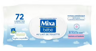 Lingettes bébé ultra-douces au lait de toilette X72 -  MIXA