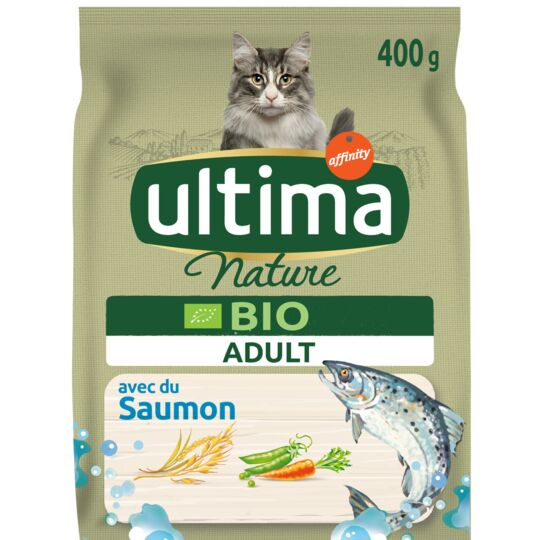 Alimento orgânico para gatos adultos com salmão 400g - ULTIMA