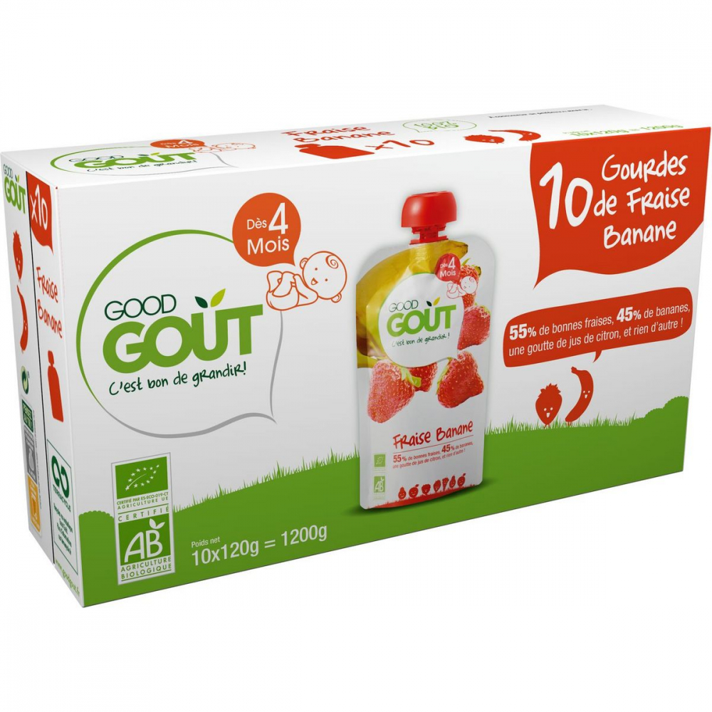 Gourde dessert fraise banane bio dès 4 mois 10x120g - GOOD GOUT