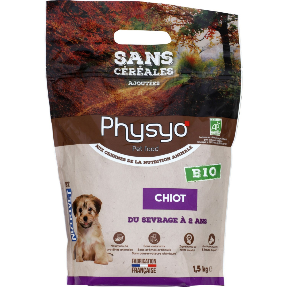 Croquettes pour chiots sans céréales Bio 1,5Kg - PHYSYO