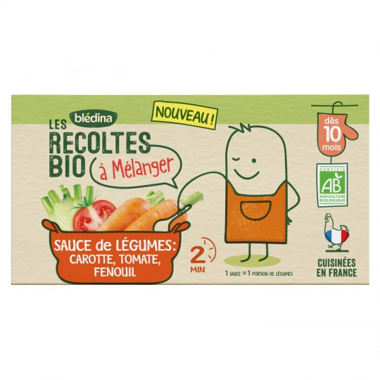 Grossiste Repas Bebe Des 10 Mois Sauce De Legumes Carotte Tomate Fenouil Bio 2x150g Bledina