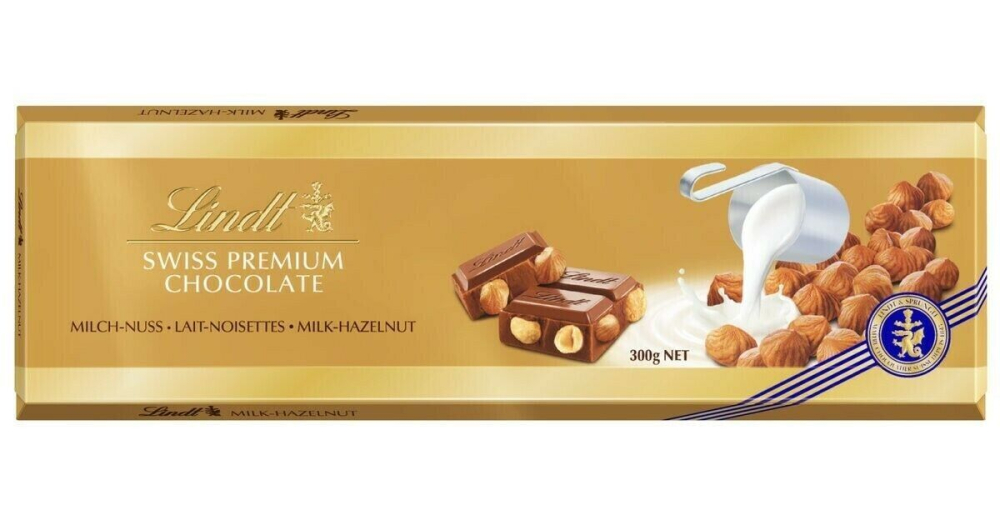 Barrita Swiss Premium Chocolate con Leche y Avellanas 300g - LINDT