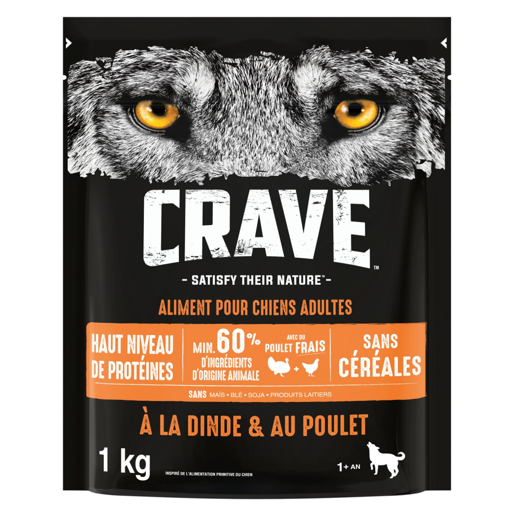 Croquettes pour chien à la dinde & au poulet 1Kg - CRAVE