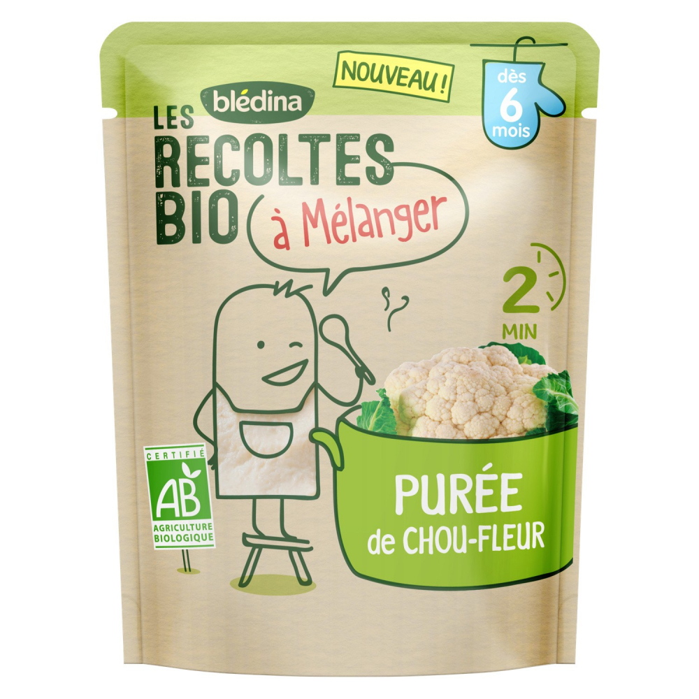 Repas bébé dès 6 mois purée de chou-fleur LES RECOLTES Bio  120g - BLEDINA